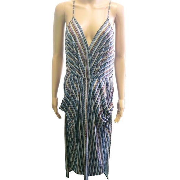 NWT BCBGENERATION DRESS NAVY STRIPED PATTERN SLOUCHY POCKETS HIGH LOW MED $88 - Picture 3 of 14